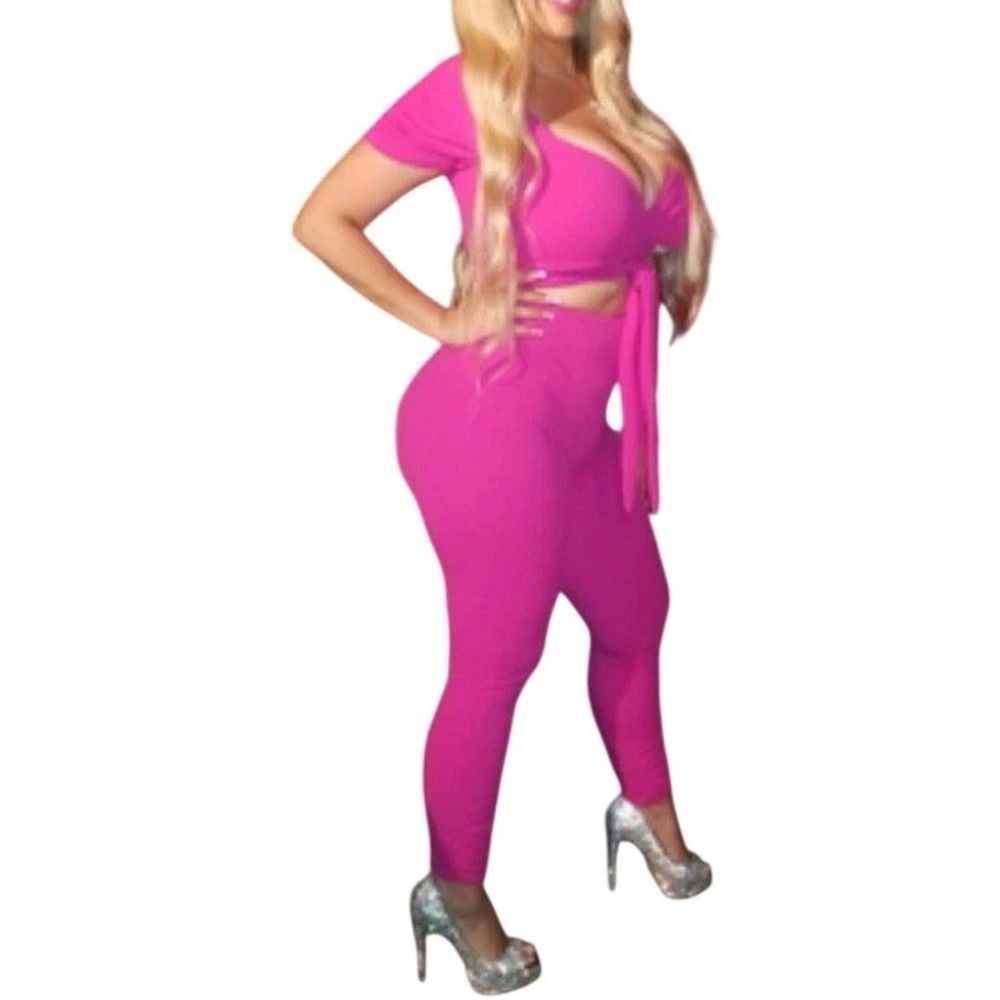 Fashion Nova Fuchsia Pink Wrap Jumpsuit Catsuit Sexy Barbie Stretch Club Cute XL